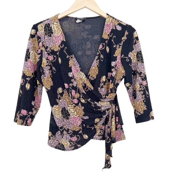 Vintage MSK Petite Floral Wrap Top Sz 8P - Picture 5 of 5